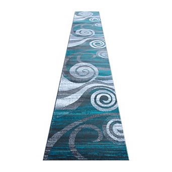 Masada Rugs Masada Rugs Stephanie Collection 3'x16' Area Rug Runner with Modern Contemporary Design 1103 in Turquoise, Gray, White and Black