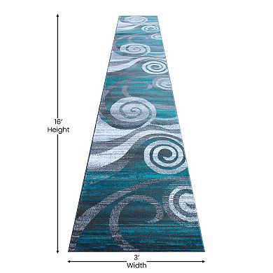 Masada Rugs Masada Rugs Stephanie Collection 3'x16' Area Rug Runner with Modern Contemporary Design 1103 in Turquoise, Gray, White and Black