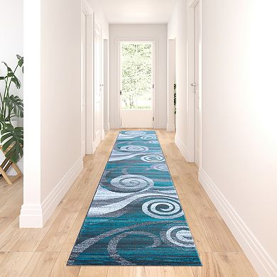 Masada Rugs Masada Rugs Stephanie Collection 3'x16' Area Rug Runner with Modern Contemporary Design 1103 in Turquoise, Gray, White and Black