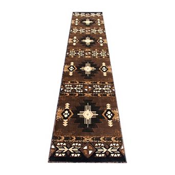 Masada Rugs Masada Rugs 2'x10' Southwest Native American Runner Rug - Design C318 Chocolate