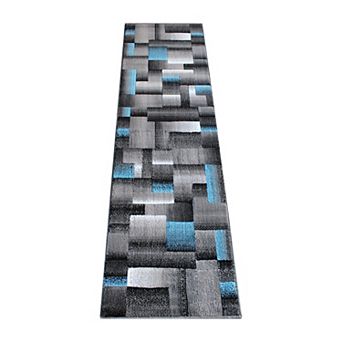 Masada Rugs Masada Rugs Trendz Collection 2'x7' Modern Contemporary Runner Area Rug in Blue, Gray and Black-Design Trz861