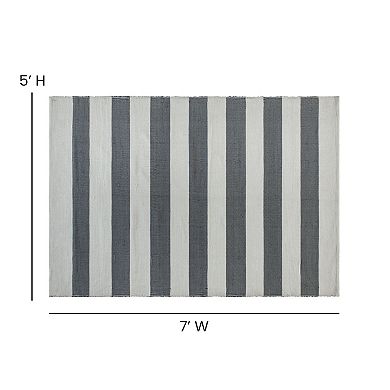 Merrick Lane 5' x 7' Handwoven Indoor/Outdoor Cabana Style Striped Area Rug in Grey