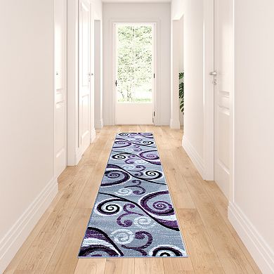 Masada Rugs Masada Rugs Stephanie Collection 2'x11' Area Rug Runner with Modern Contemporary Design in Purple, Gray, Black and White - Design 1100