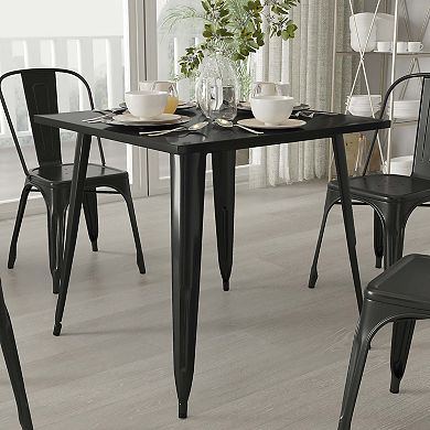 Merrick Lane Baird 31.75" Square Metal Dining Table for Indoor and Outdoor Use in Black