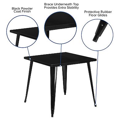 Merrick Lane Baird 31.75" Square Metal Dining Table for Indoor and Outdoor Use in Black