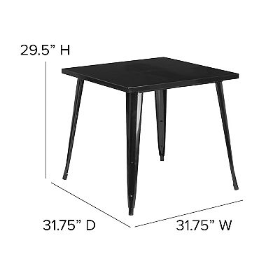 Merrick Lane Baird 31.75" Square Metal Dining Table for Indoor and Outdoor Use in Black