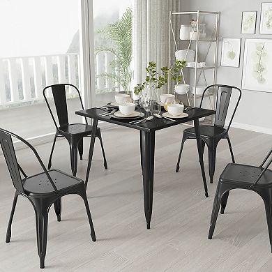 Merrick Lane Baird 31.75" Square Metal Dining Table for Indoor and Outdoor Use in Black