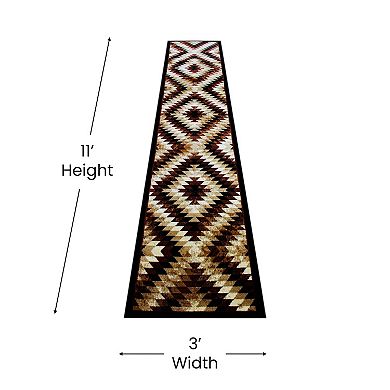 Masada Rugs Masada Rugs Stephanie Collection 3'x11' Area Rug Runner with Distressed Southwest Native American Design 1106 in Brown, Black and Beige