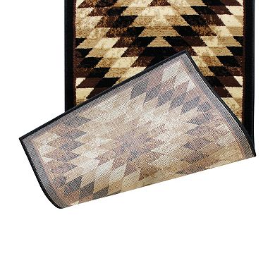 Masada Rugs Masada Rugs Stephanie Collection 3'x11' Area Rug Runner with Distressed Southwest Native American Design 1106 in Brown, Black and Beige