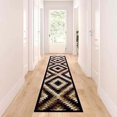 Masada Rugs Masada Rugs Stephanie Collection 3'x11' Area Rug Runner with Distressed Southwest Native American Design 1106 in Brown, Black and Beige