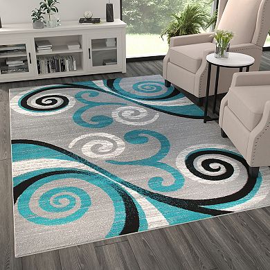 Masada Rugs Masada Rugs Stephanie Collection 6'x9' Area Rug with Modern Contemporary Design in Turquoise, Gray, Black and White - Design 1100
