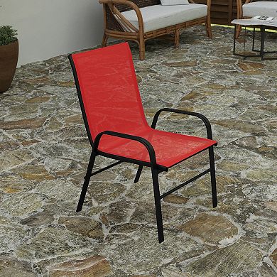 Merrick Lane Set of 4 Manado Series Metal Stacking Patio Chairs with Black Flex Comfort Material