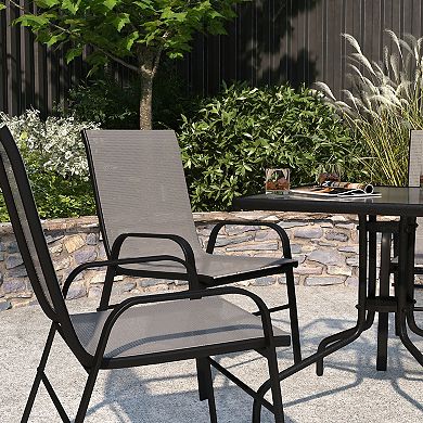Merrick Lane Set of 4 Manado Series Metal Stacking Patio Chairs with Gray Flex Comfort Material