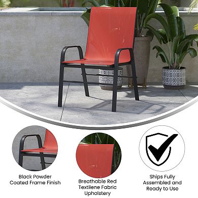 Merrick Lane Set of 4 Manado Series Metal Stacking Patio Chairs with Black Flex Comfort Material