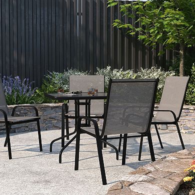 Merrick Lane Set of 4 Manado Series Metal Stacking Patio Chairs with Black Flex Comfort Material