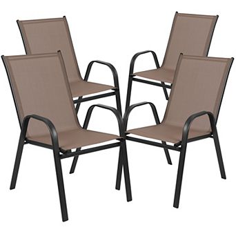 Merrick Lane Set of 4 Manado Series Metal Stacking Patio Chairs with Black Flex Comfort Material