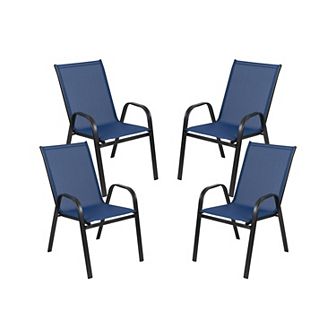Merrick Lane Set of 4 Manado Series Metal Stacking Patio Chairs with Black Flex Comfort Material