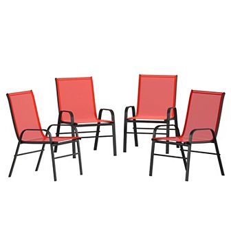 Merrick Lane Set of 4 Manado Series Metal Stacking Patio Chairs with Black Flex Comfort Material
