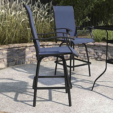 Merrick Lane Set of 2 Brett All-Weather Textilene Swivel Patio Bar Stools with Arms