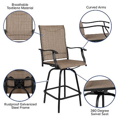 Merrick Lane Set of 2 Brett All-Weather Textilene Swivel Patio Bar Stools with Arms