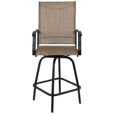 Merrick Lane Set of 2 Brett All-Weather Textilene Swivel Patio Bar Stools with Arms