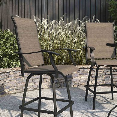 Merrick Lane Set of 2 Brett All-Weather Textilene Swivel Patio Bar Stools with Arms