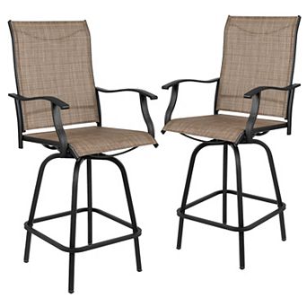 Merrick Lane Set of 2 Brett All-Weather Textilene Swivel Patio Bar Stools with Arms
