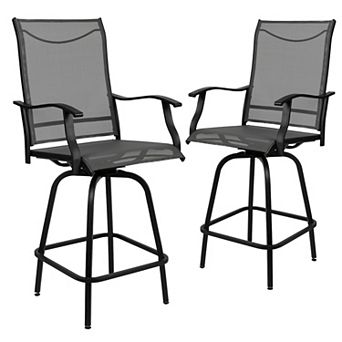 Merrick Lane Set of 2 Brett All-Weather Textilene Swivel Patio Bar Stools with Arms