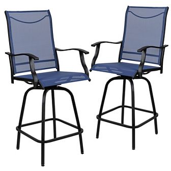 Merrick Lane Set of 2 Brett All-Weather Textilene Swivel Patio Bar Stools with Arms