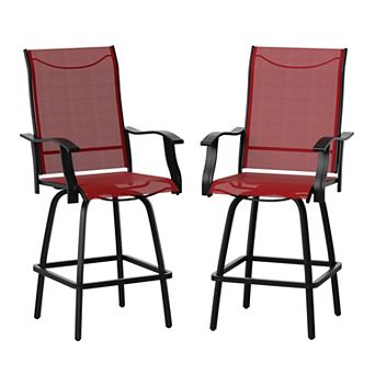 Merrick Lane Set of 2 Brett All-Weather Textilene Swivel Patio Bar Stools with Arms
