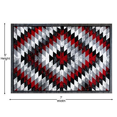 Masada Rugs Masada Rugs Stephanie Collection 5'x7' Area Rug with Distressed Southwest Native American Design 1106 in Red, Gray, Black and White