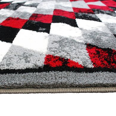Masada Rugs Masada Rugs Stephanie Collection 5'x7' Area Rug with Distressed Southwest Native American Design 1106 in Red, Gray, Black and White