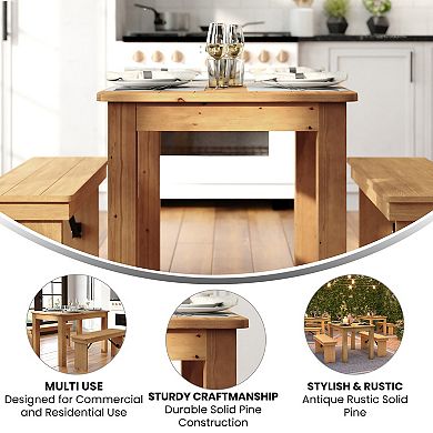 Merrick Lane Rectangular Antique Solid Pine Farm Dining Table