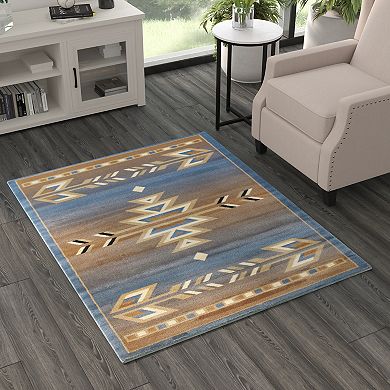 Masada Rugs Masada Rugs Southwest 4'x5' Native American Area Rug in Blue