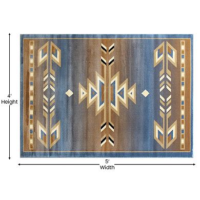 Masada Rugs Masada Rugs Southwest 4'x5' Native American Area Rug in Blue