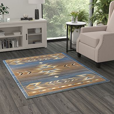 Masada Rugs Masada Rugs Southwest 4'x5' Native American Area Rug in Blue