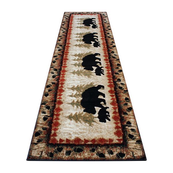 Masada Rugs Masada Rugs 3'x10' Cabin/Lodge Theme Area Rug with Bear and