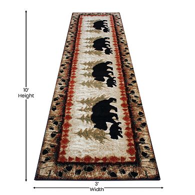 Masada Rugs Masada Rugs 3'x10' Cabin/Lodge Theme Area Rug with Bear and Cub Scene