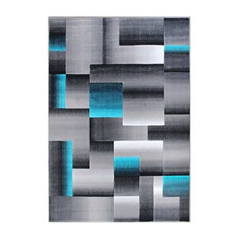 Masada Rugs Masada Rugs Trendz Collection 5'x7' Modern Contemporary Area Rug in Turquoise, Gray and Black-Design Trz861