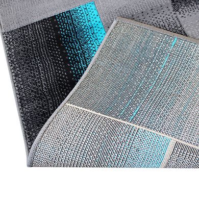 Masada Rugs Masada Rugs Trendz Collection 5'x7' Modern Contemporary Area Rug in Turquoise, Gray and Black-Design Trz861