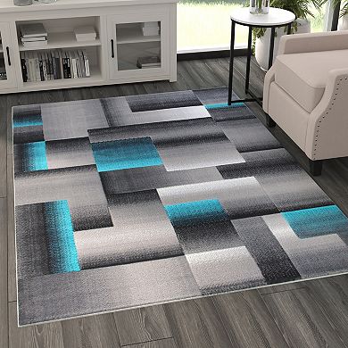 Masada Rugs Masada Rugs Trendz Collection 5'x7' Modern Contemporary Area Rug in Turquoise, Gray and Black-Design Trz861