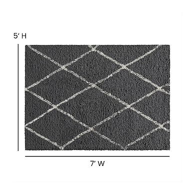 Merrick Lane Shag Style Diamond Trellis Area Rug - 5' x 7' - Charcoal/Ivory Polyester (PET)