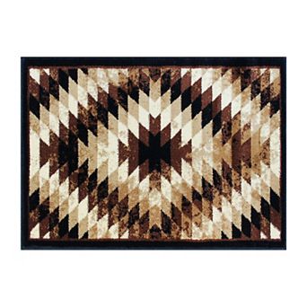 Masada Rugs Masada Rugs Stephanie Collection 2'x3' Area Rug Mat with Distressed Southwest Native American Design 1106 in Brown, Black and Beige