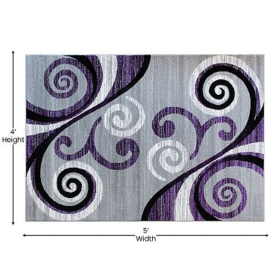 Masada Rugs Masada Rugs Stephanie Collection 4'x5' Area Rug with Modern Contemporary Design in Purple, Gray, Black and White - Design 1100