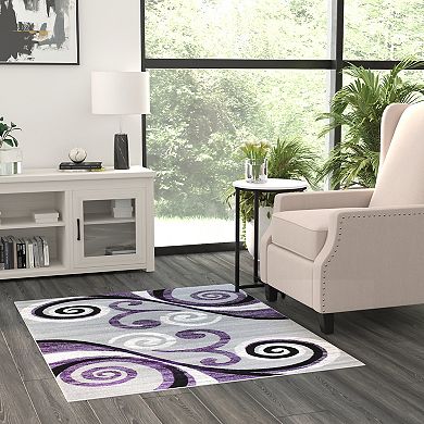 Masada Rugs Masada Rugs Stephanie Collection 4'x5' Area Rug with Modern Contemporary Design in Purple, Gray, Black and White - Design 1100
