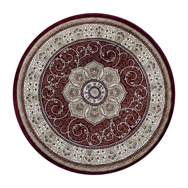 Masada Rugs Masada Rugs 7'x7' Traditional Round Area Rug in Burgundy Design B404