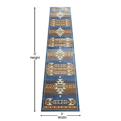 Masada Rugs Masada Rugs Southwest 2'x11' Native American Area Rug Runner in Blue