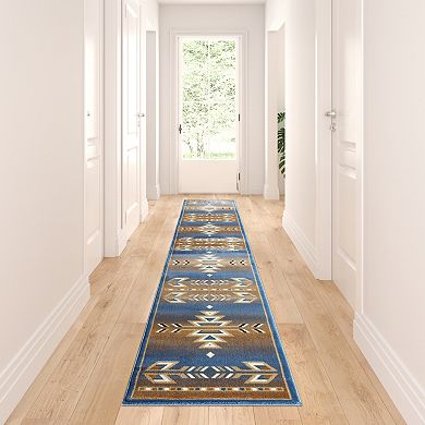 Masada Rugs Masada Rugs Southwest 2'x11' Native American Area Rug Runner in Blue