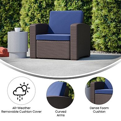 Merrick Lane Malmok Outdoor Furniture Resin Chair Faux Rattan Wicker Pattern Patio Chair With All-Weather Cushion