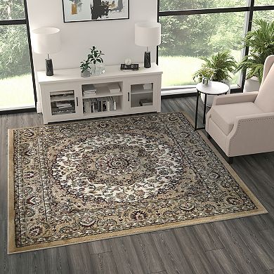 Masada Rugs Masada Rugs Bellagio Collection 7'x7' Traditional Square Area Rug in Ivory - Design B401